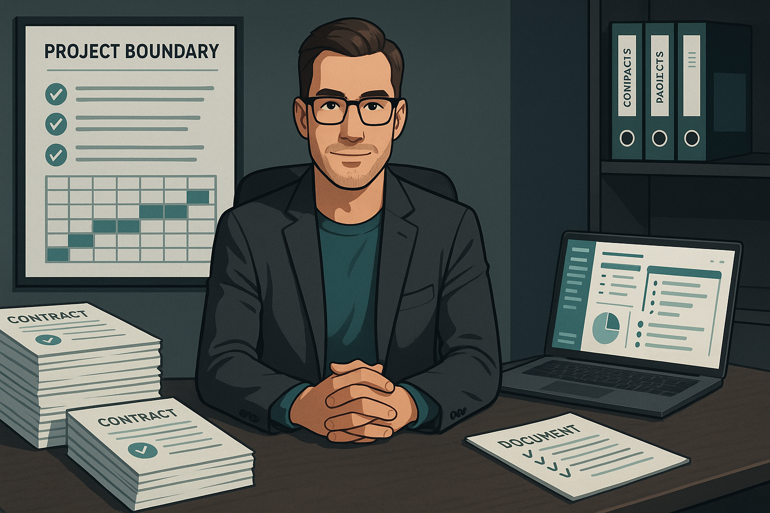 Professional freelancer confidently managing project boundaries with clear documentation